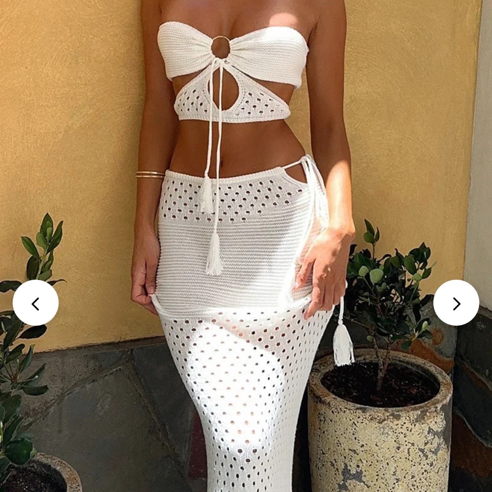 White Maxi Pencil Skirt Set with Cut Out Tie Front